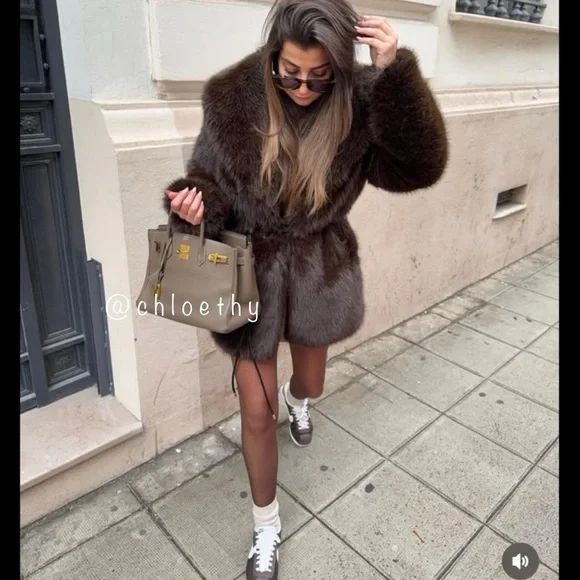 Zara FAUX FUR COAT WITH BELT - Picture 13 of 13